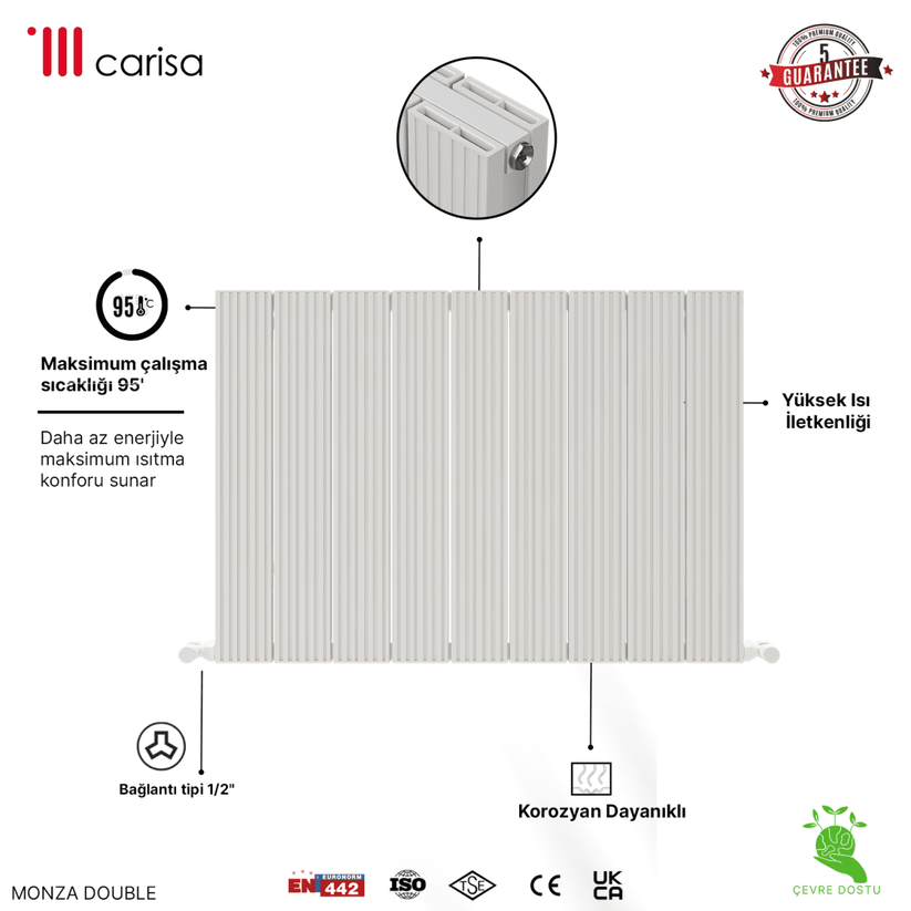 Carisa Monza Double Alüminyum Radyatör Beyaz Standart Bağlantı - carisa