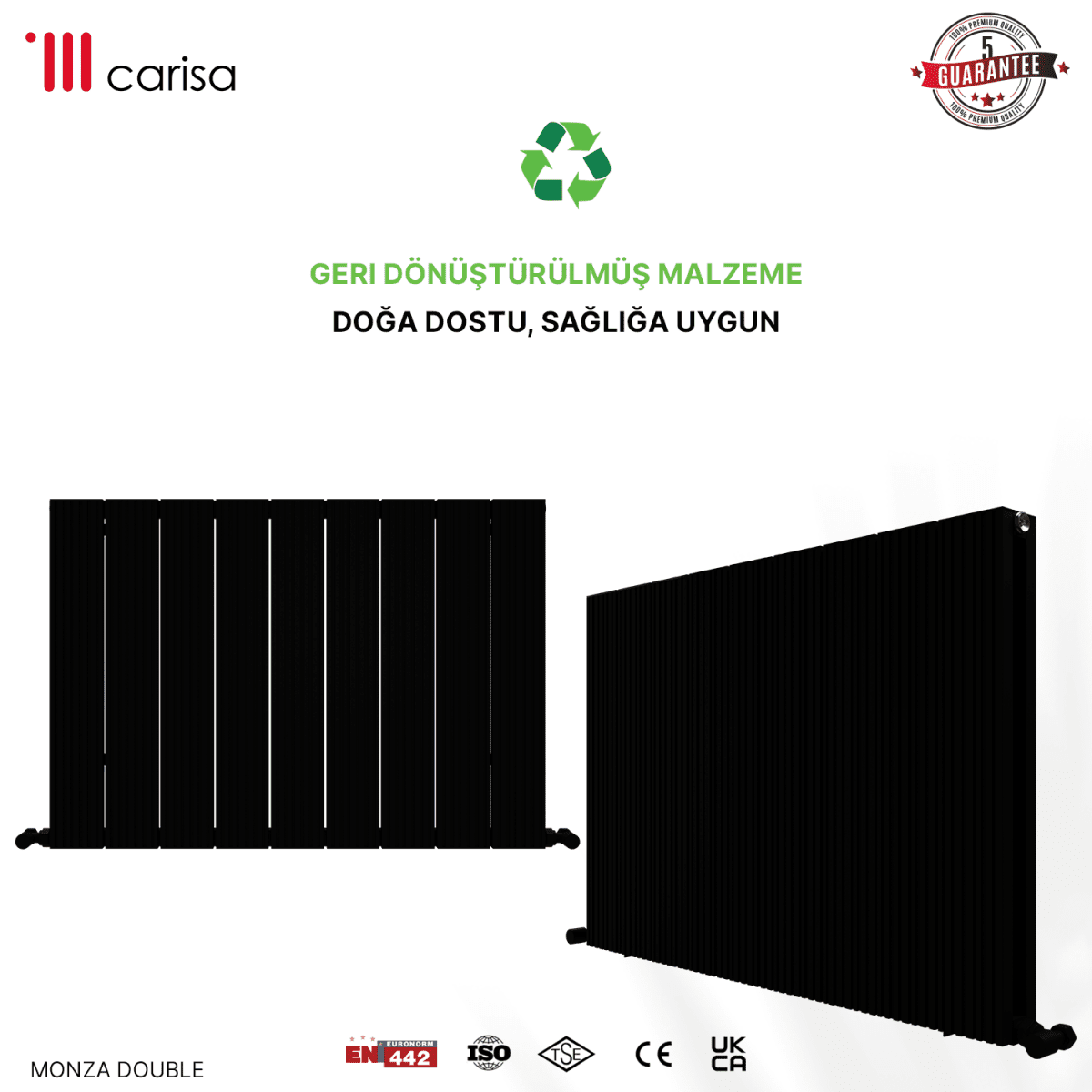 Carisa Monza Double Alüminyum Radyatör Siyah Standart Bağlantı - carisa