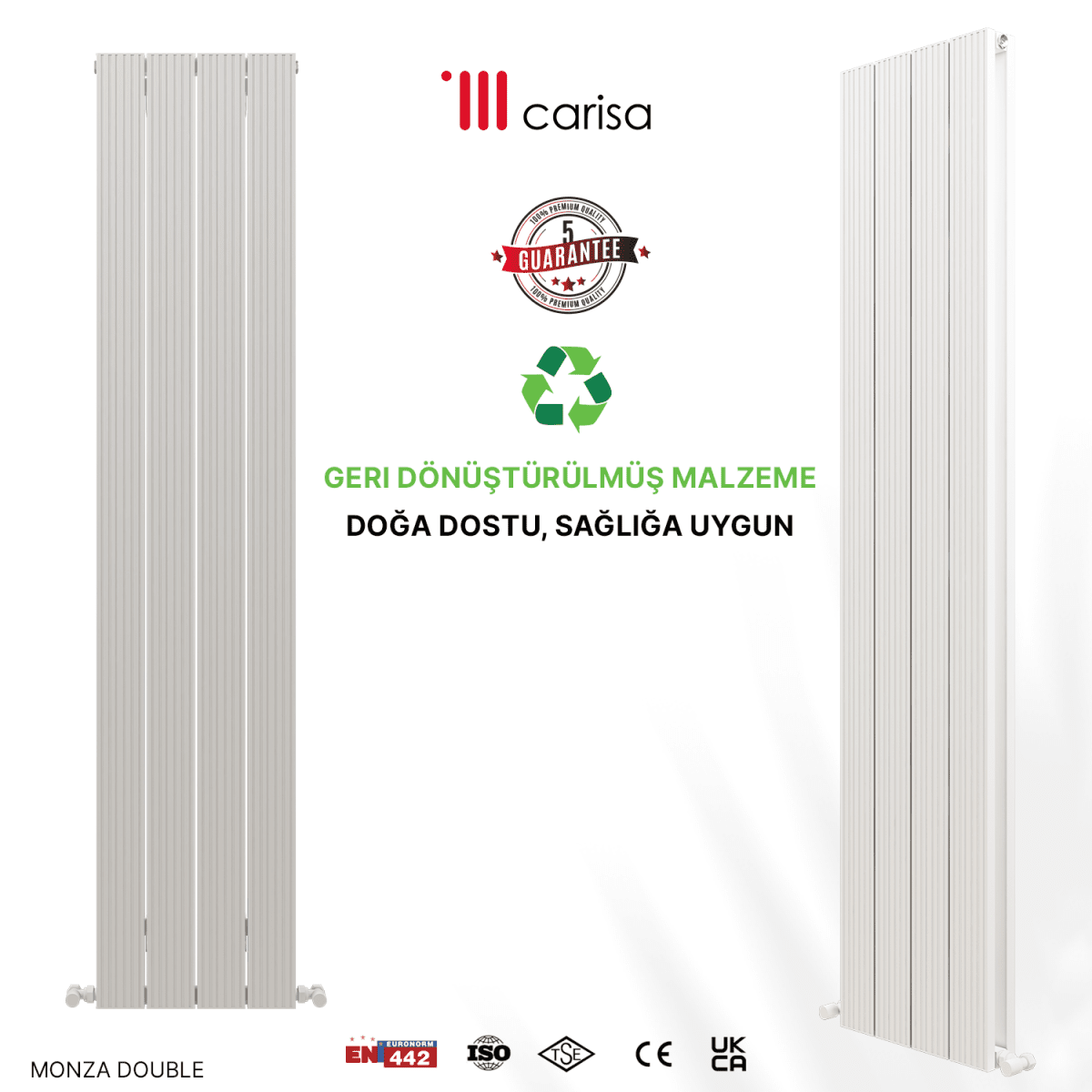 Carisa Monza Double Dikey Alüminyum Radyatör Modern Tasarım Beyaz - carisa