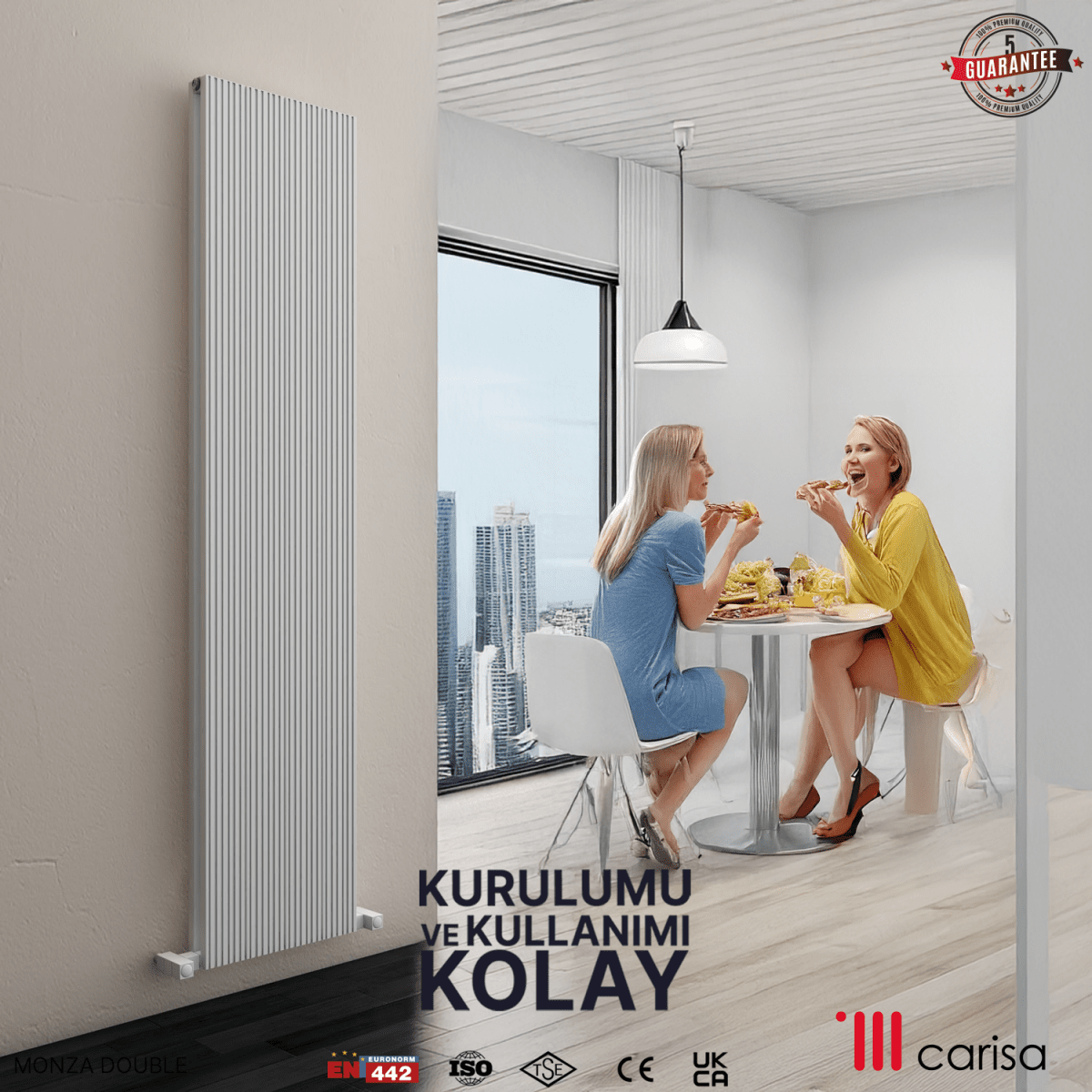 Carisa Monza Double Dikey Alüminyum Radyatör Modern Tasarım Beyaz - carisa