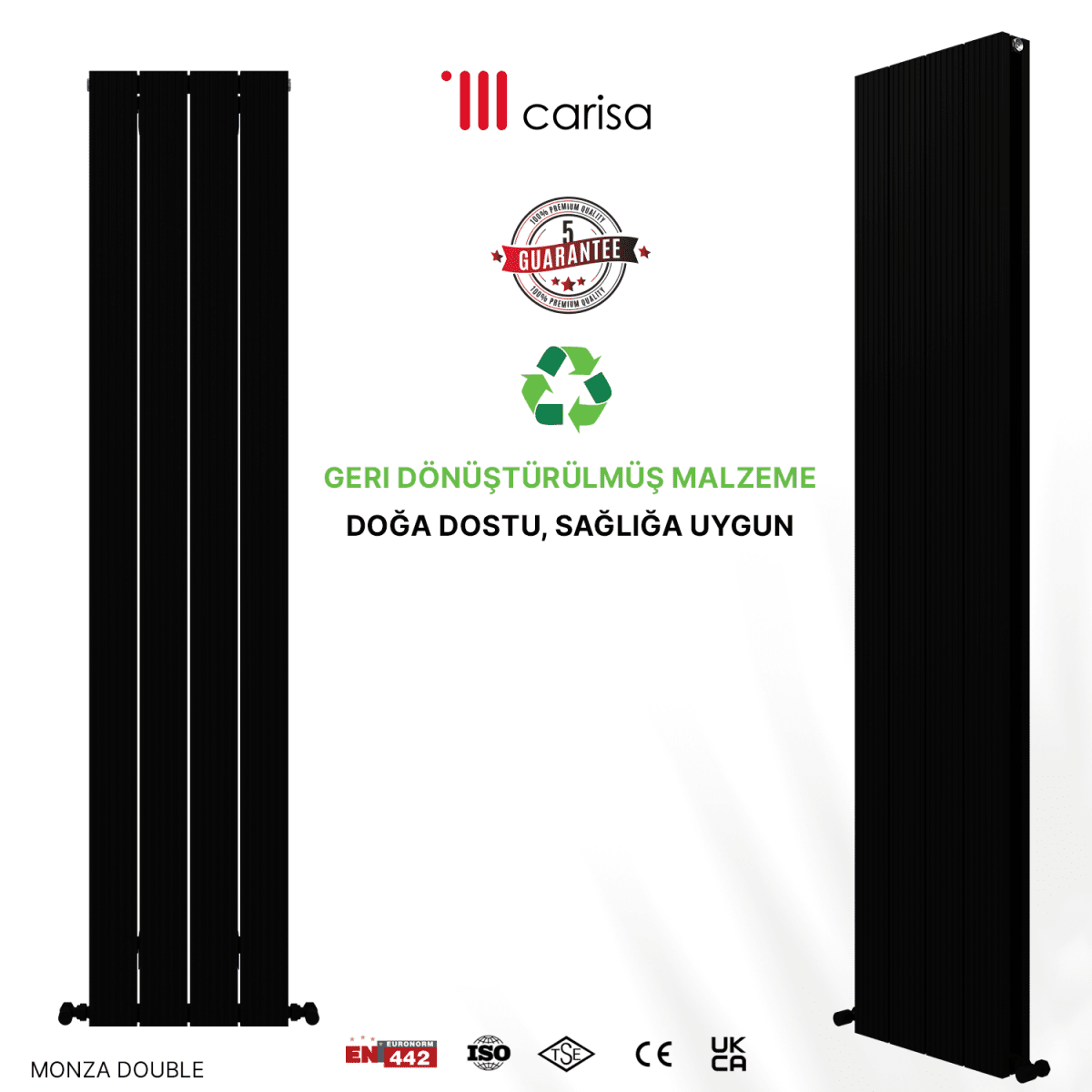 Carisa Monza Double Dikey Alüminyum Radyatör Modern Tasarım Siyah - carisa