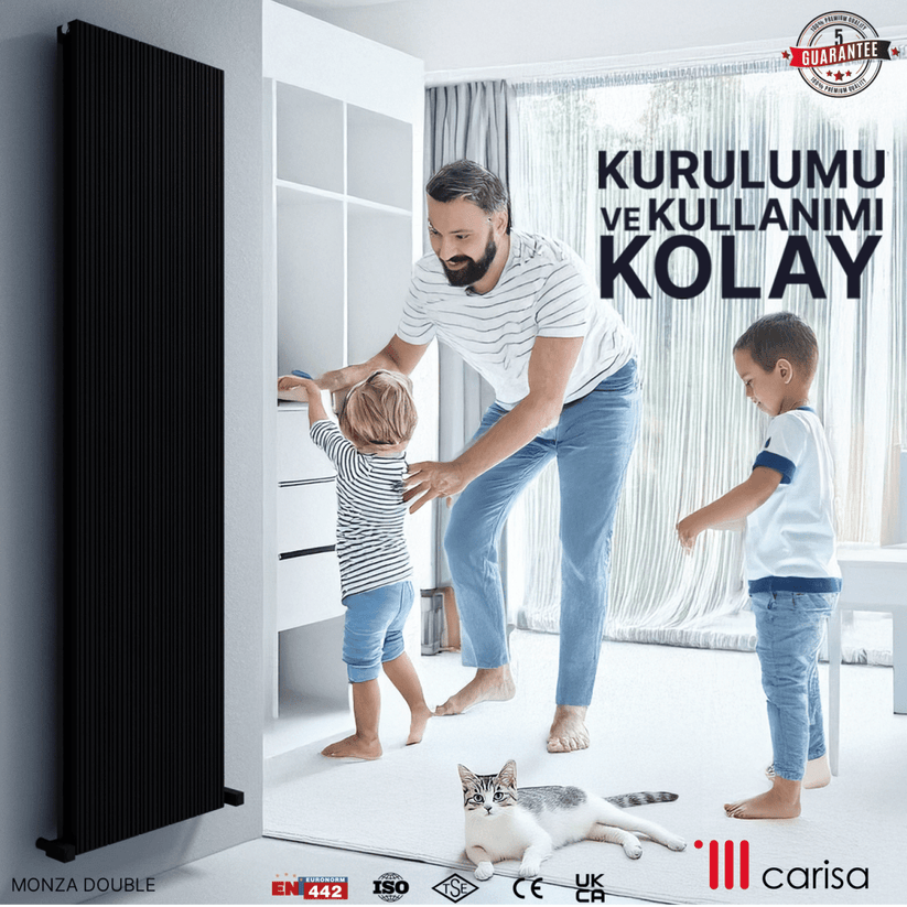 Carisa Monza Double Dikey Alüminyum Radyatör Modern Tasarım Siyah - carisa
