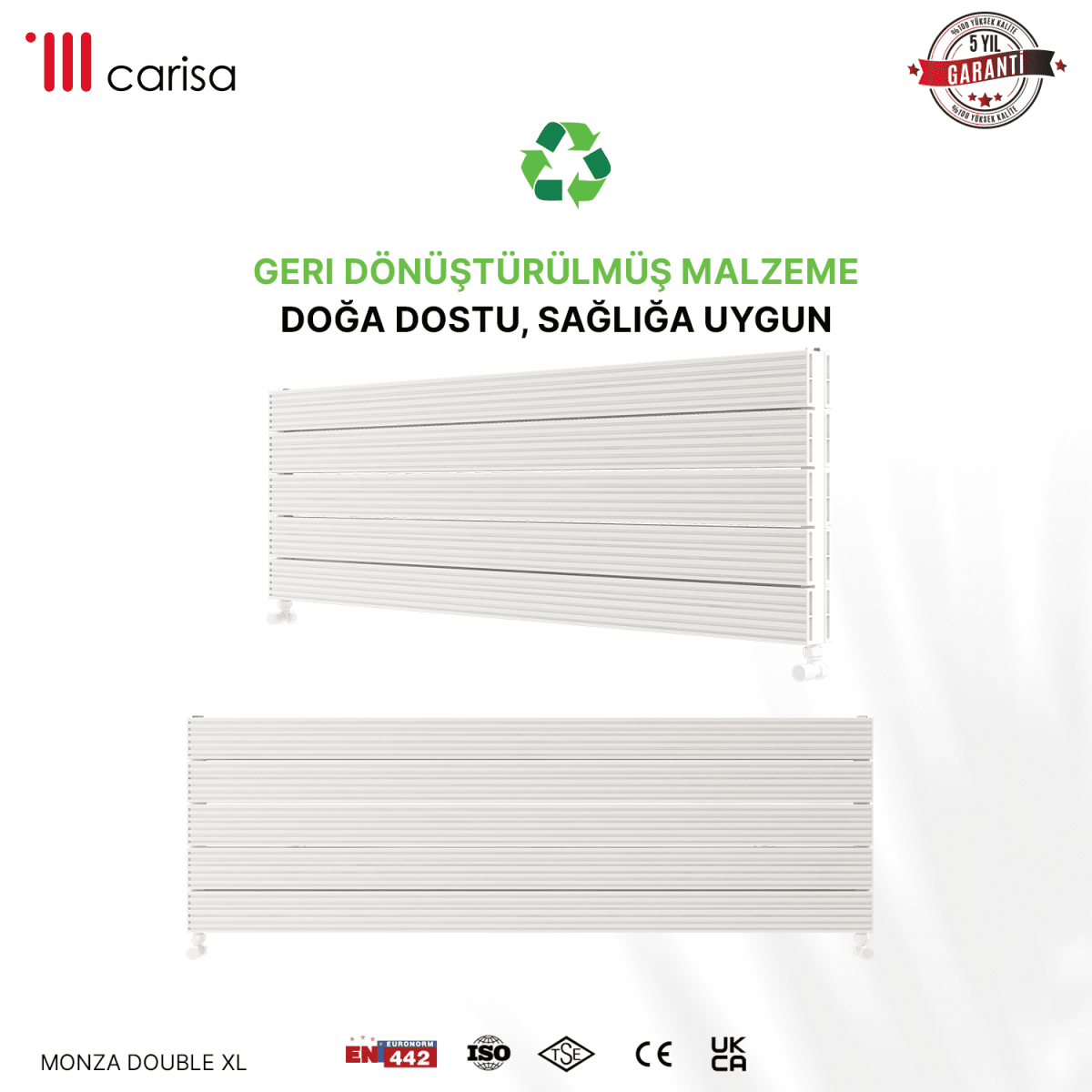 Carisa Monza Double Xl Yatay Alüminyum Radyatör Modern Tasarım Beyaz - carisa