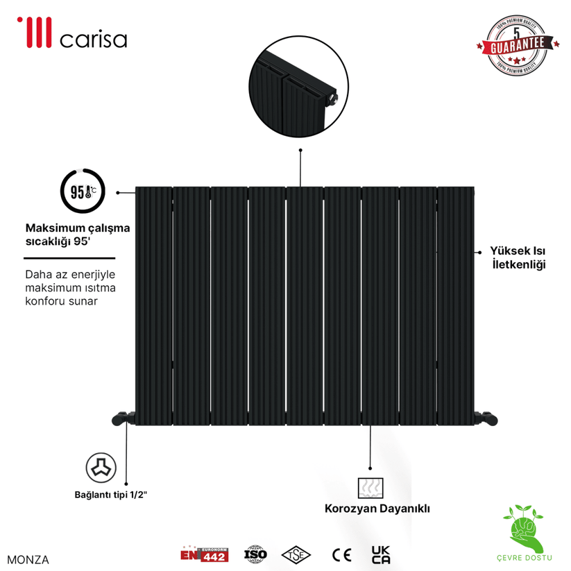 Carisa Monza Yatay Alüminyum Radyatör Modern Tasarım Antrasit - carisa