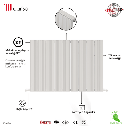 Carisa Monza Yatay Alüminyum Radyatör Modern Tasarım Beyaz - carisa