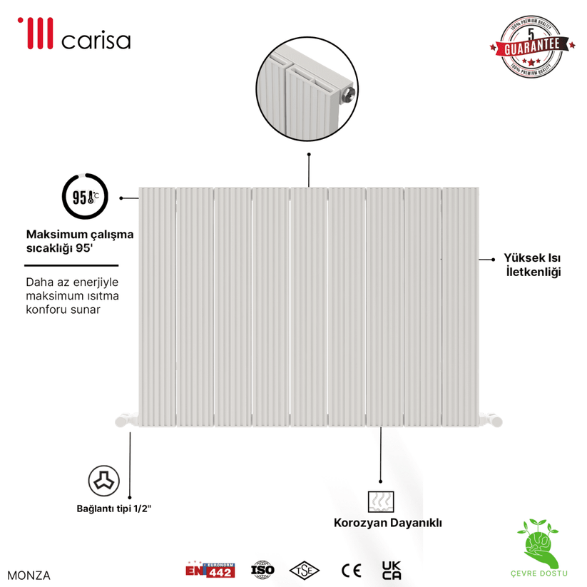 Carisa Monza Yatay Alüminyum Radyatör Modern Tasarım Beyaz - carisa