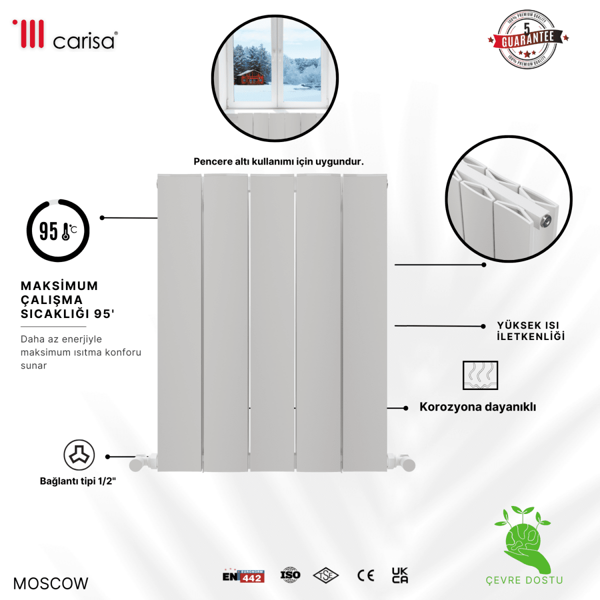 Carisa Moscow Alüminyum Radyatör Beyaz Standart Bağlantı - carisa