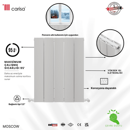 Carisa Moscow Alüminyum Radyatör Beyaz Standart Bağlantı - carisa