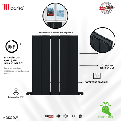 Carisa Moscow Alüminyum Radyatör Siyah Standart Bağlantı - carisa