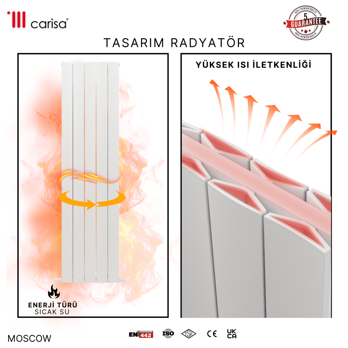 Carisa Moscow Dikey Alüminyum Radyatör Modern Tasarım Beyaz - carisa