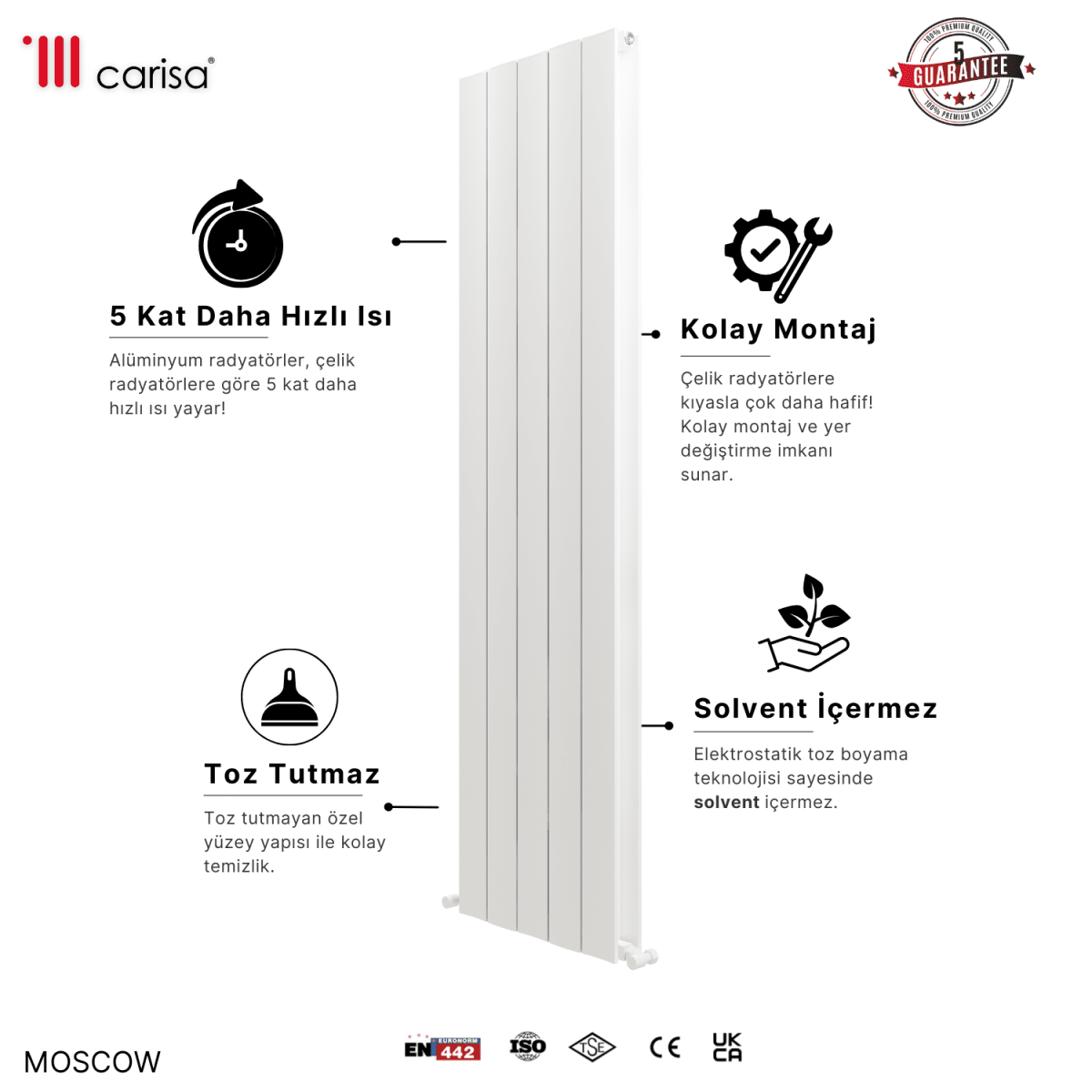 Carisa Moscow Dikey Alüminyum Radyatör Modern Tasarım Beyaz - carisa