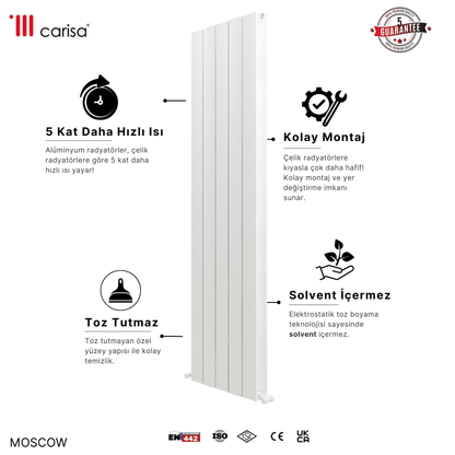 Carisa Moscow Dikey Alüminyum Radyatör Modern Tasarım Beyaz - carisa