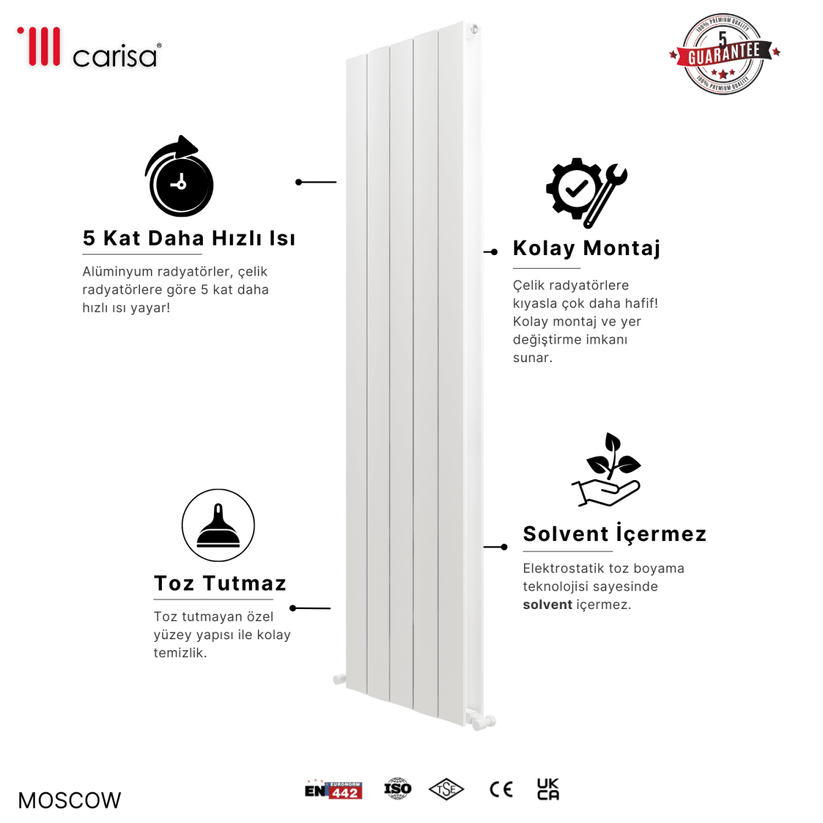 Carisa Moscow Dikey Alüminyum Radyatör Modern Tasarım Beyaz - carisa
