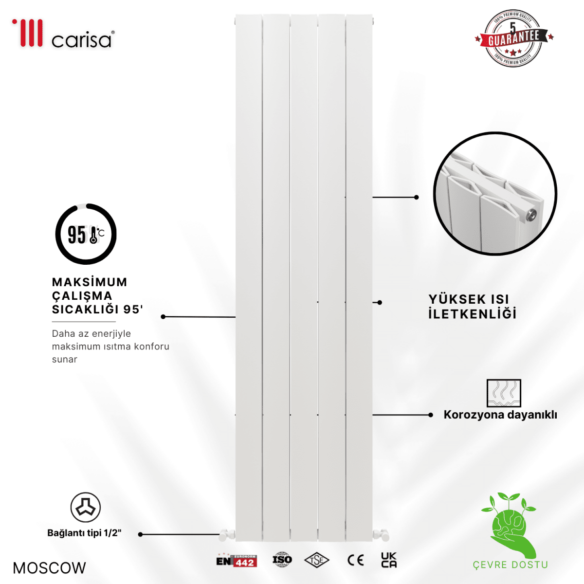 Carisa Moscow Dikey Alüminyum Radyatör Modern Tasarım Beyaz - carisa