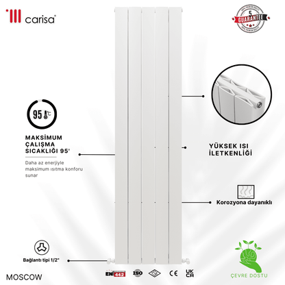 Carisa Moscow Dikey Alüminyum Radyatör Modern Tasarım Beyaz - carisa