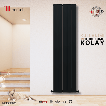 Carisa Moscow Dikey Alüminyum Radyatör Modern Tasarım Siyah - carisa