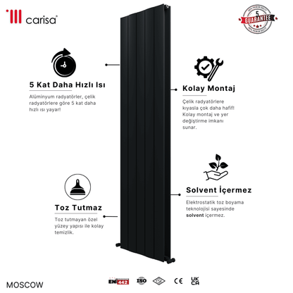 Carisa Moscow Dikey Alüminyum Radyatör Modern Tasarım Siyah - carisa