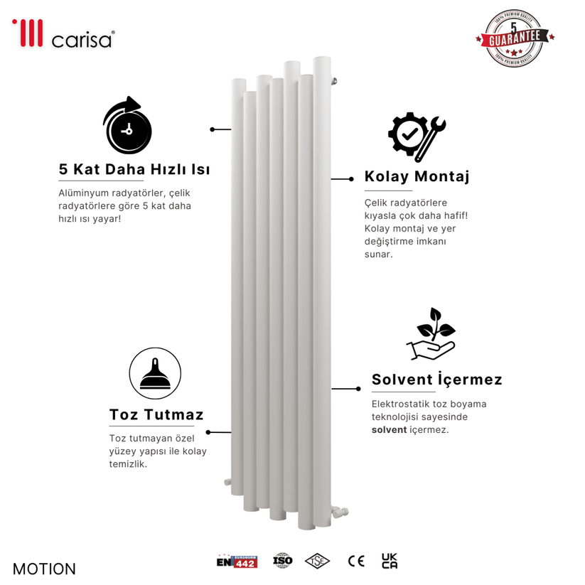 Carisa Motion Dikey Alüminyum Radyatör Modern Tasarım Beyaz - carisa