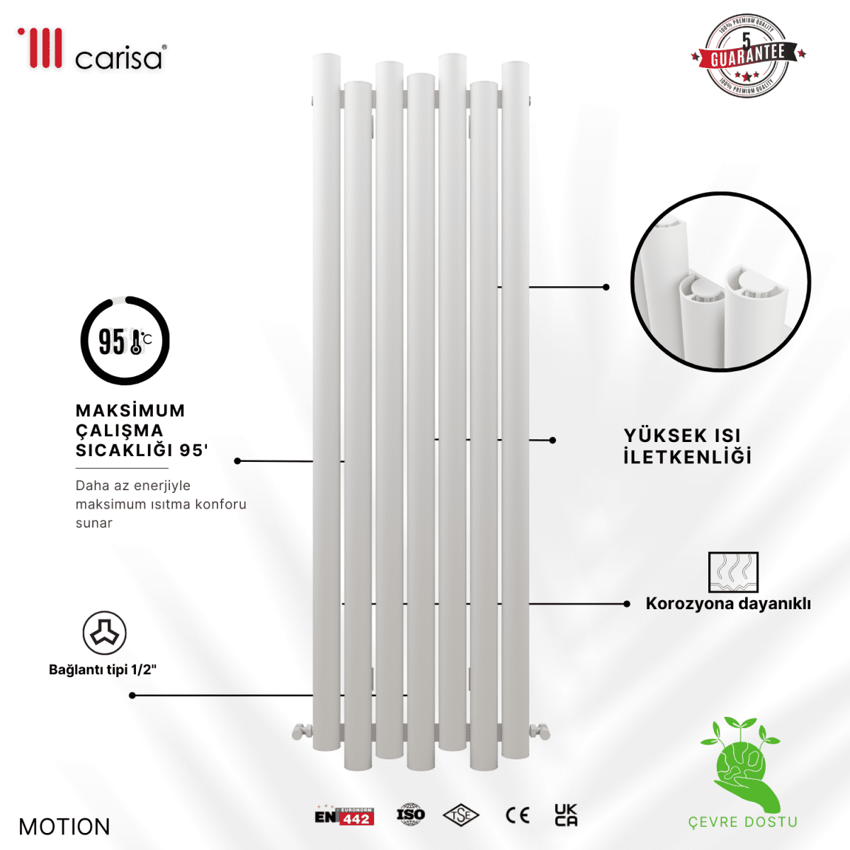 Carisa Motion Dikey Alüminyum Radyatör Modern Tasarım Beyaz - carisa