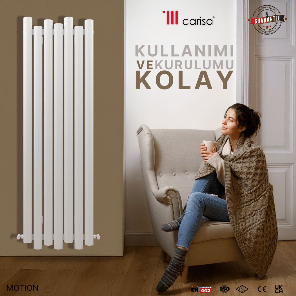 Carisa Motion Dikey Alüminyum Radyatör Modern Tasarım Beyaz - carisa