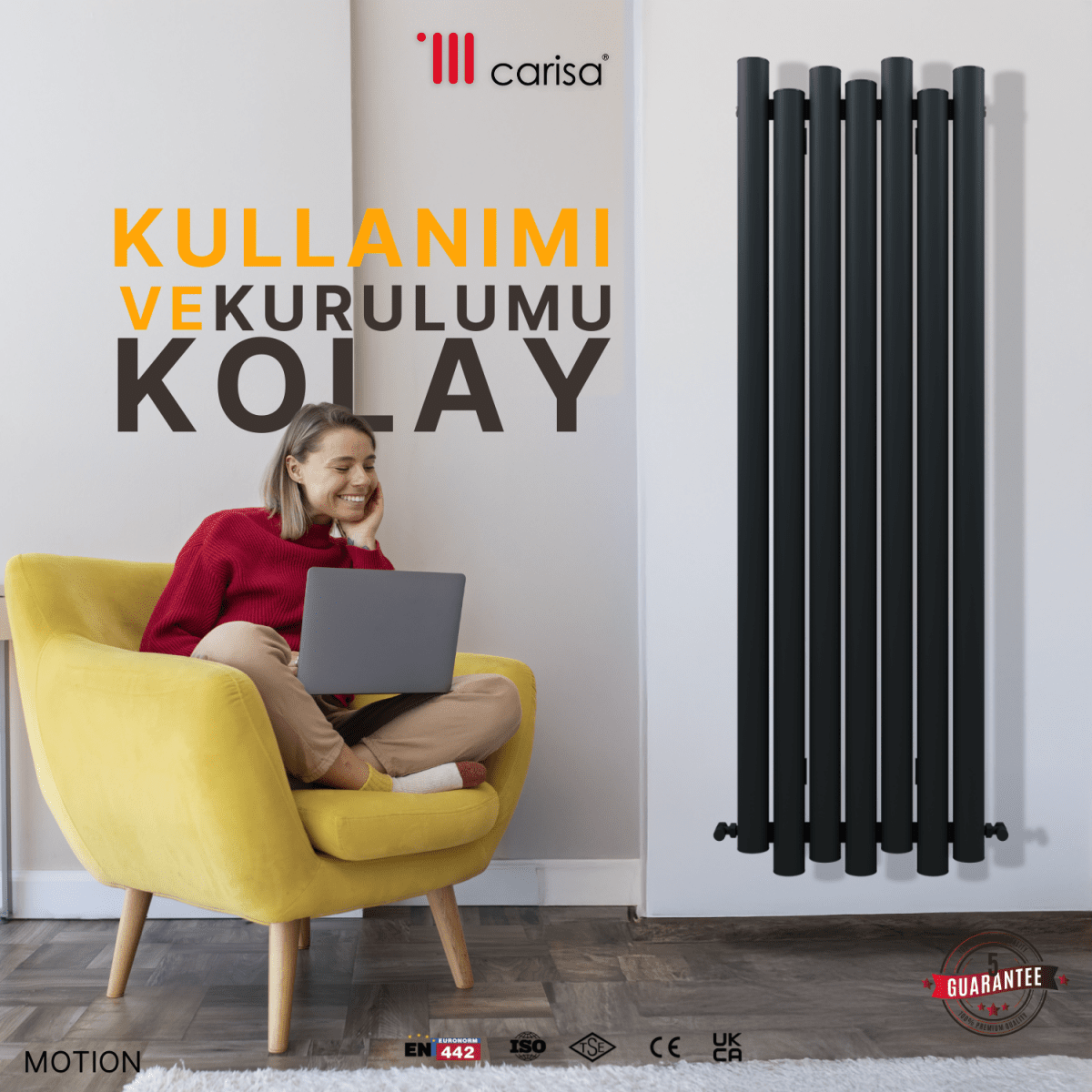 Carisa Motion Dikey Alüminyum Radyatör Modern Tasarım Siyah. - carisa