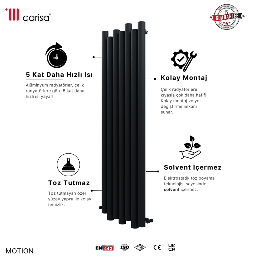 Carisa Motion Dikey Alüminyum Radyatör Modern Tasarım Siyah. - carisa