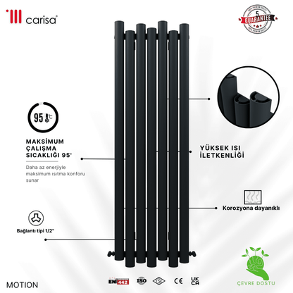 Carisa Motion Dikey Alüminyum Radyatör Modern Tasarım Siyah. - carisa