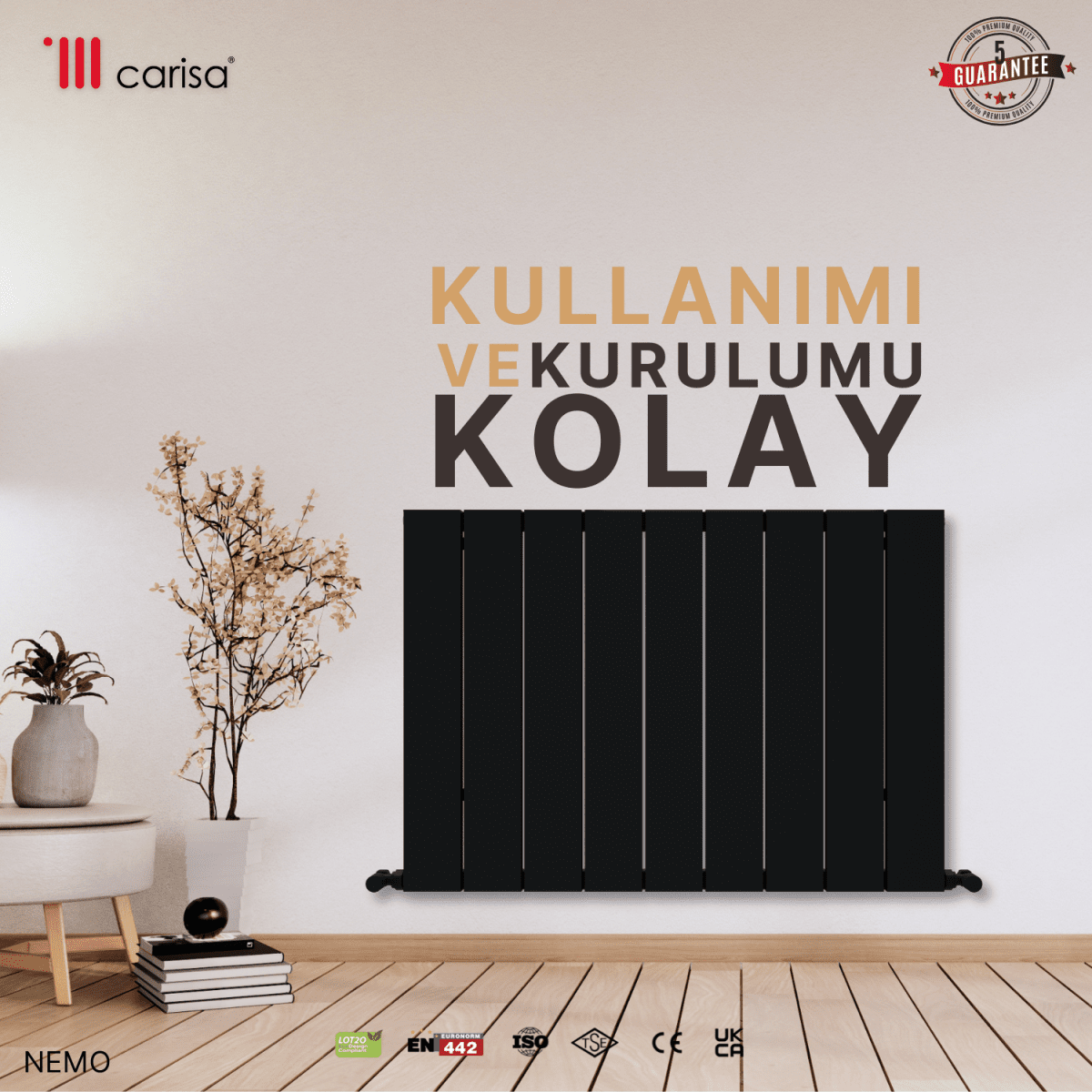 Carisa Nemo Alüminyum Radyatör Siyah Standart Bağlantı - carisa