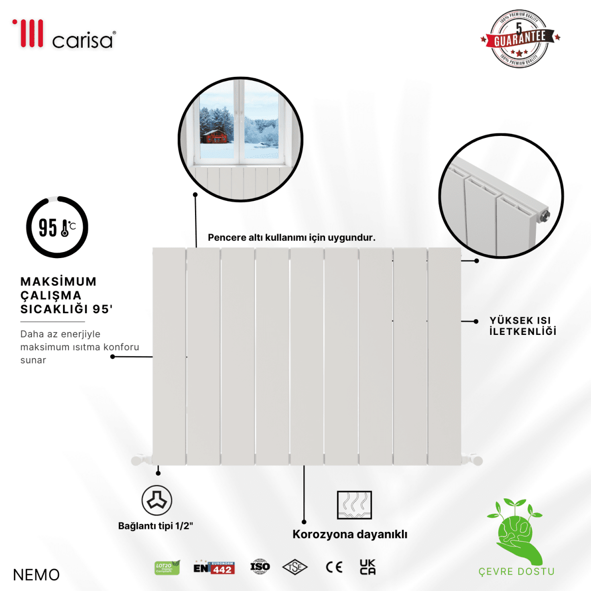 Carisa Nemo Alüminyum Radyatör Beyaz Standart Bağlantı - carisa
