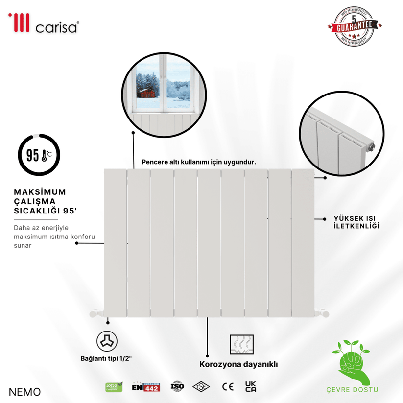Carisa Nemo Alüminyum Radyatör Beyaz Standart Bağlantı - carisa