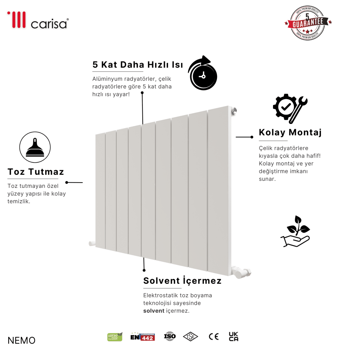 Carisa Nemo Alüminyum Radyatör Beyaz Standart Bağlantı - carisa