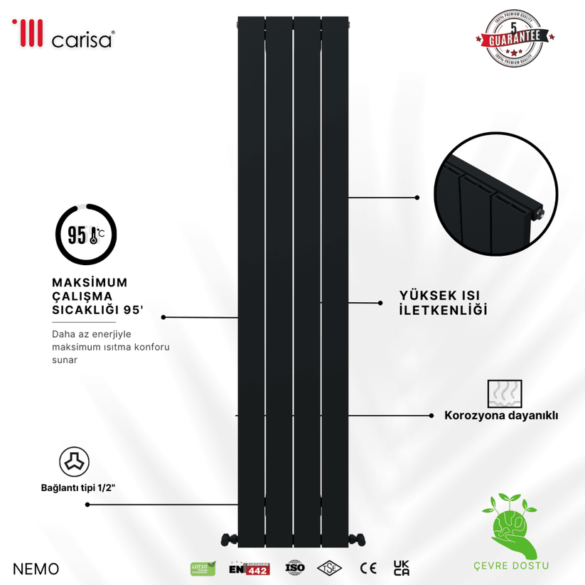 Carisa Nemo Dikey Alüminyum Radyatör Modern Tasarım Antrasit - carisa