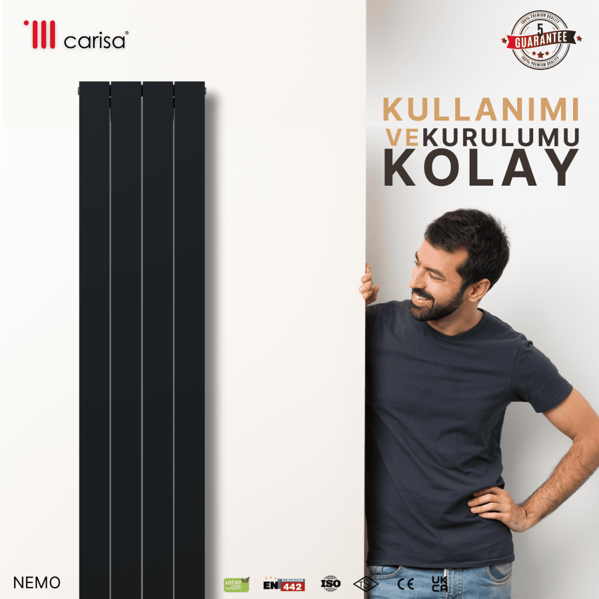 Carisa Nemo Dikey Alüminyum Radyatör Modern Tasarım Antrasit - carisa