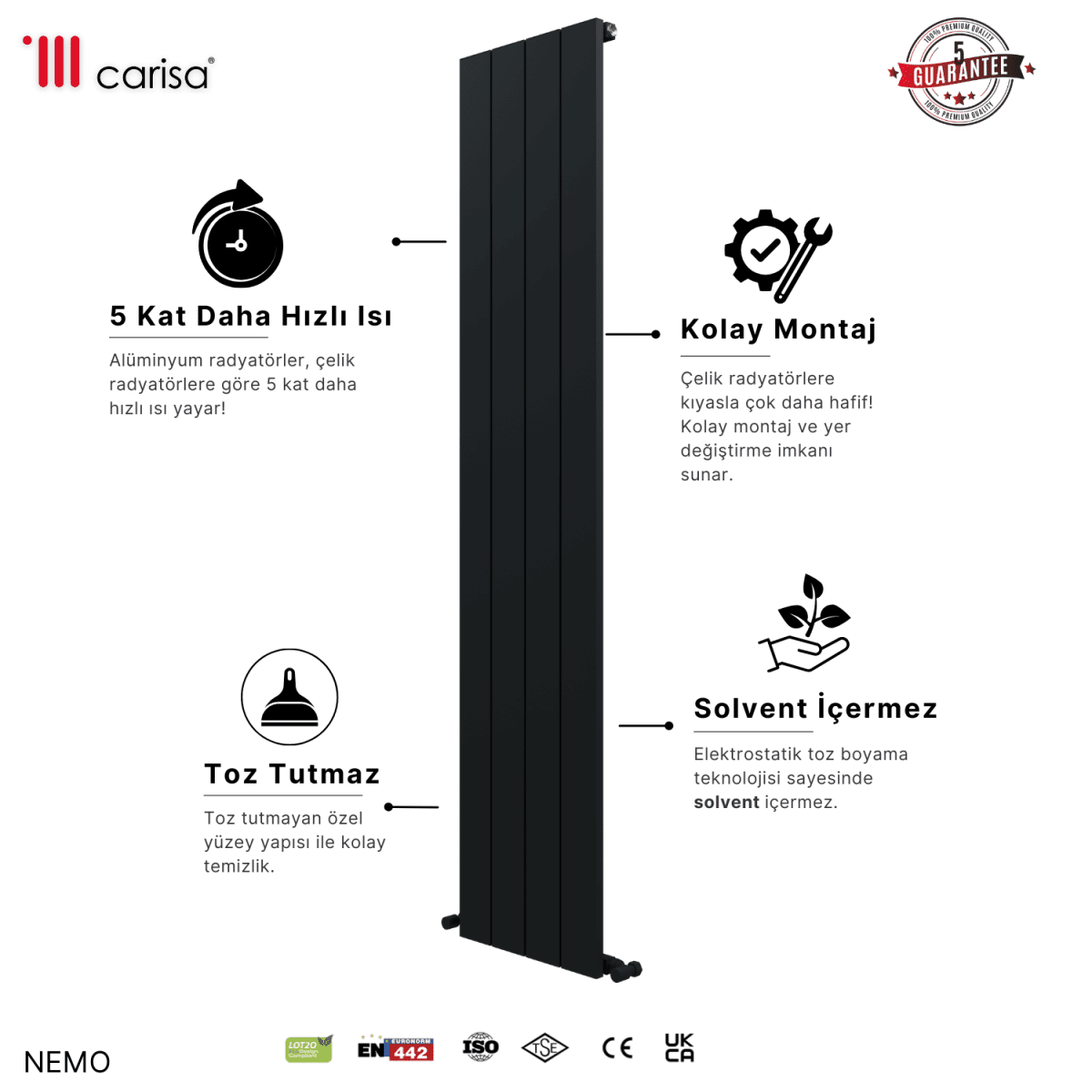 Carisa Nemo Dikey Alüminyum Radyatör Modern Tasarım Antrasit - carisa