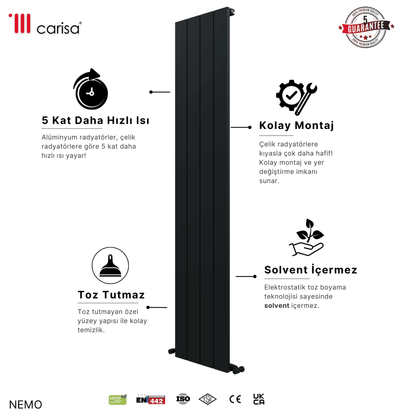 Carisa Nemo Dikey Alüminyum Radyatör Modern Tasarım Antrasit - carisa