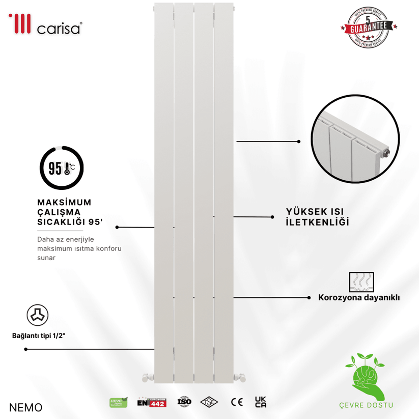 Carisa Nemo Dikey Alüminyum Radyatör Modern Tasarım Beyaz - carisa