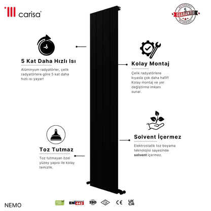 Carisa Nemo Dikey Alüminyum Radyatör Modern Tasarım Siyah - carisa