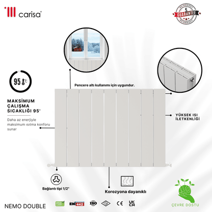 Carisa Nemo Double Alüminyum Radyatör Beyaz Standart Bağlantı - carisa