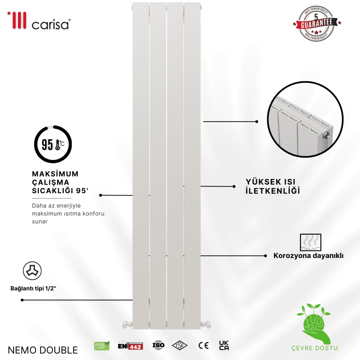 Carisa Nemo Double Alüminyum Radyatör Beyaz Standart Bağlantı - carisa