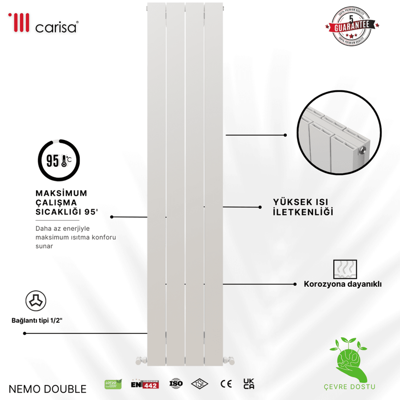 Carisa Nemo Double Alüminyum Radyatör Beyaz Standart Bağlantı - carisa