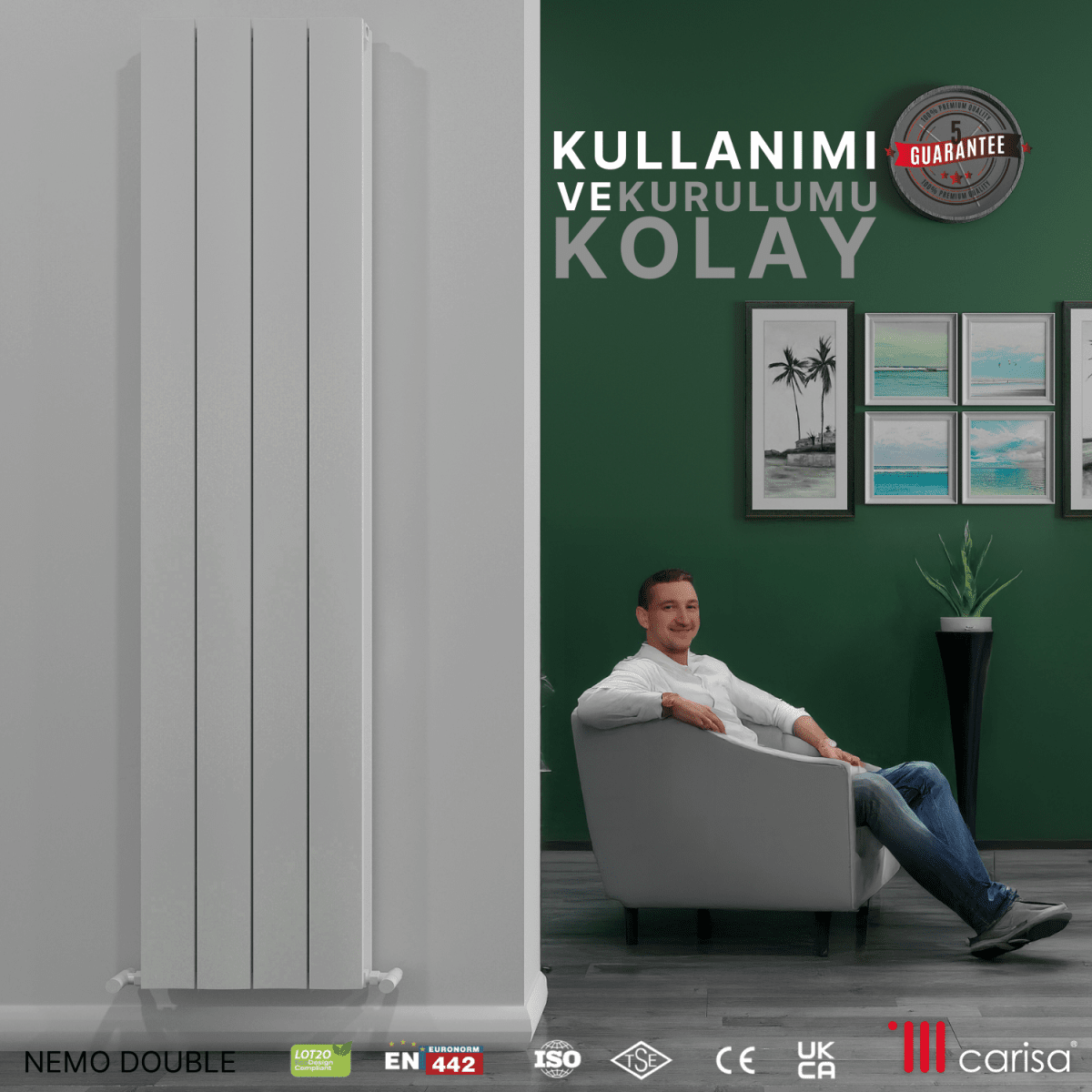 Carisa Nemo Double Alüminyum Radyatör Beyaz Standart Bağlantı - carisa