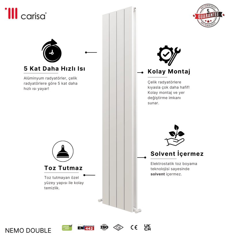 Carisa Nemo Double Alüminyum Radyatör Beyaz Standart Bağlantı - carisa