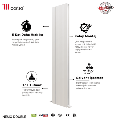 Carisa Nemo Double Alüminyum Radyatör Beyaz Standart Bağlantı - carisa