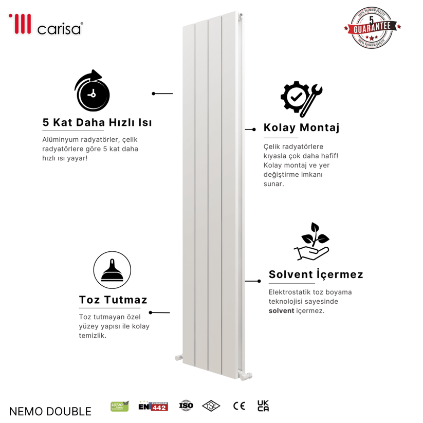 Carisa Nemo Double Alüminyum Radyatör Beyaz Standart Bağlantı - carisa