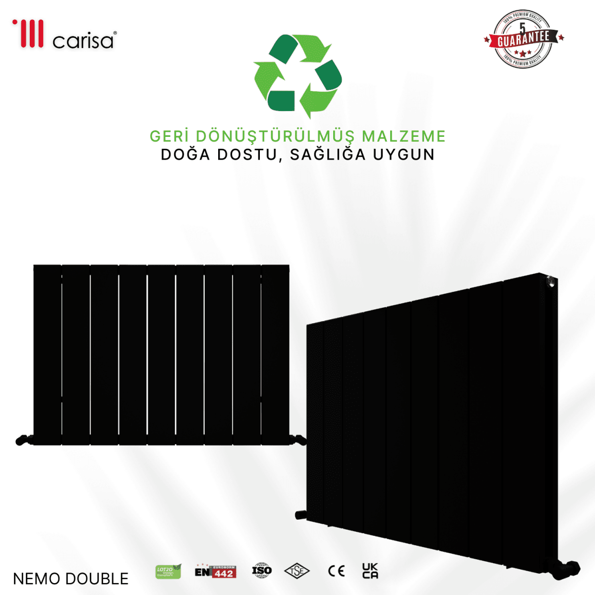 Carisa Nemo Double Alüminyum Radyatör Siyah Standart Bağlantı - carisa