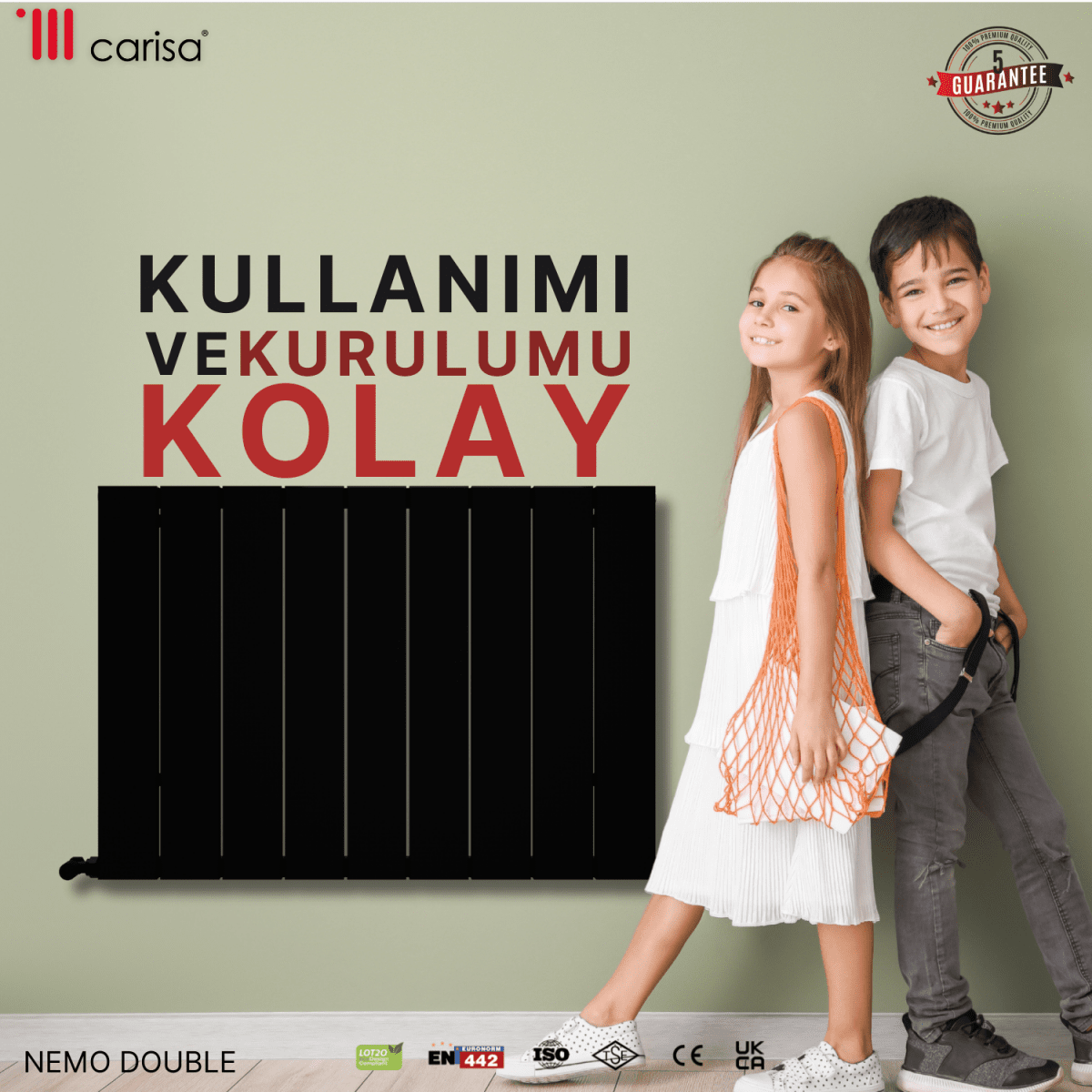 Carisa Nemo Double Alüminyum Radyatör Siyah Standart Bağlantı - carisa