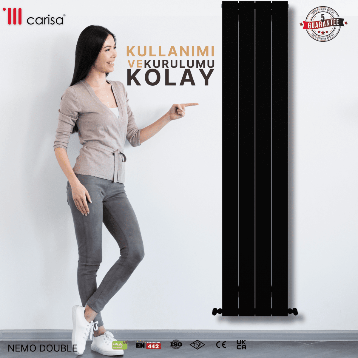 Carisa Nemo Double Alüminyum Radyatör Siyah Standart Bağlantı - carisa