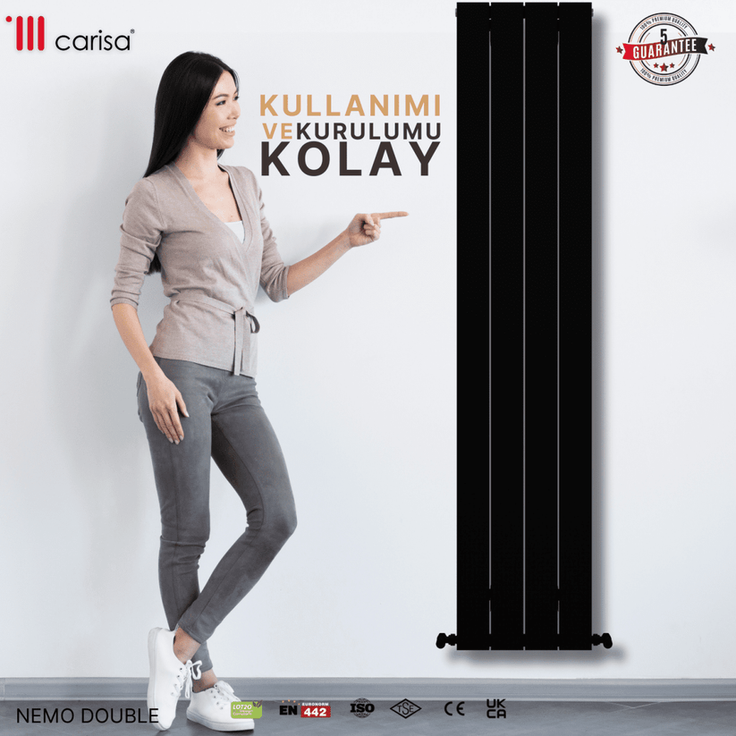 Carisa Nemo Double Alüminyum Radyatör Siyah Standart Bağlantı - carisa
