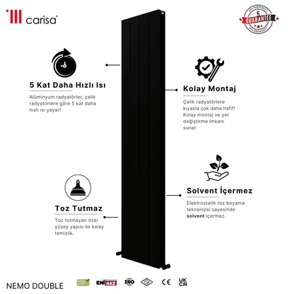 Carisa Nemo Double Alüminyum Radyatör Siyah Standart Bağlantı - carisa