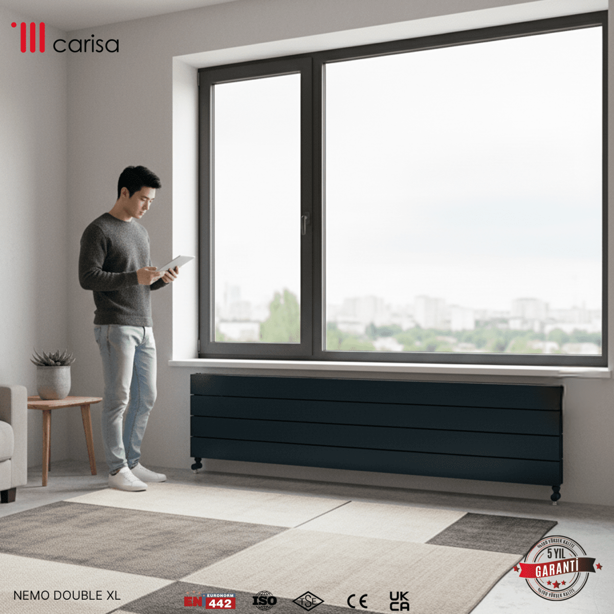 Carisa Nemo Double Xl Yatay Alüminyum Radyatör Modern Tasarım Antrasit - carisa